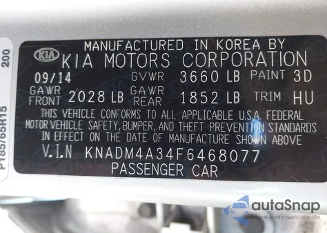 2015 Kia Rio Lx from USA, damaged, VIN KNADM4A34F6468077